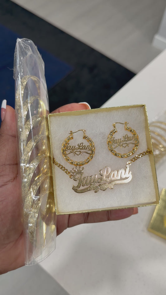 Kids Name Necklace, Earring and 4pc Bangle Set